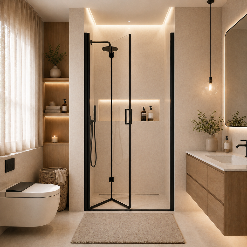 Semi-Frameless Folding Pivot Hinged Shower Door