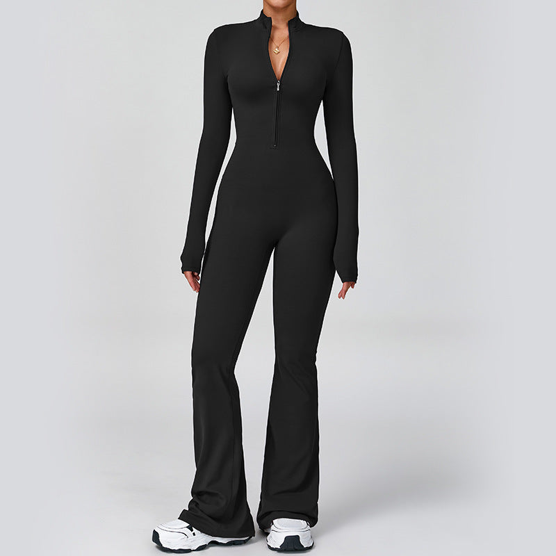 Cross-Border Zippered Cloud-Like Long-Sleeved Yoga Jumpsuit High-Intensity Fitness All-In-One Bodysuit 2012