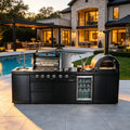 Black 112-Inch Stainless Steel Gas Outdoor Kitchen Barbecue Grill