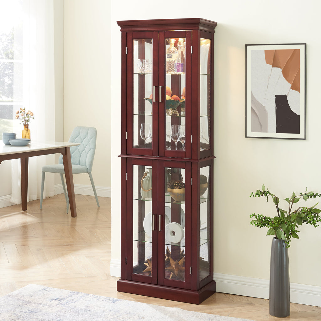 Lighted Curio Cabinet with Adjustable Shelves and Mirrored Back