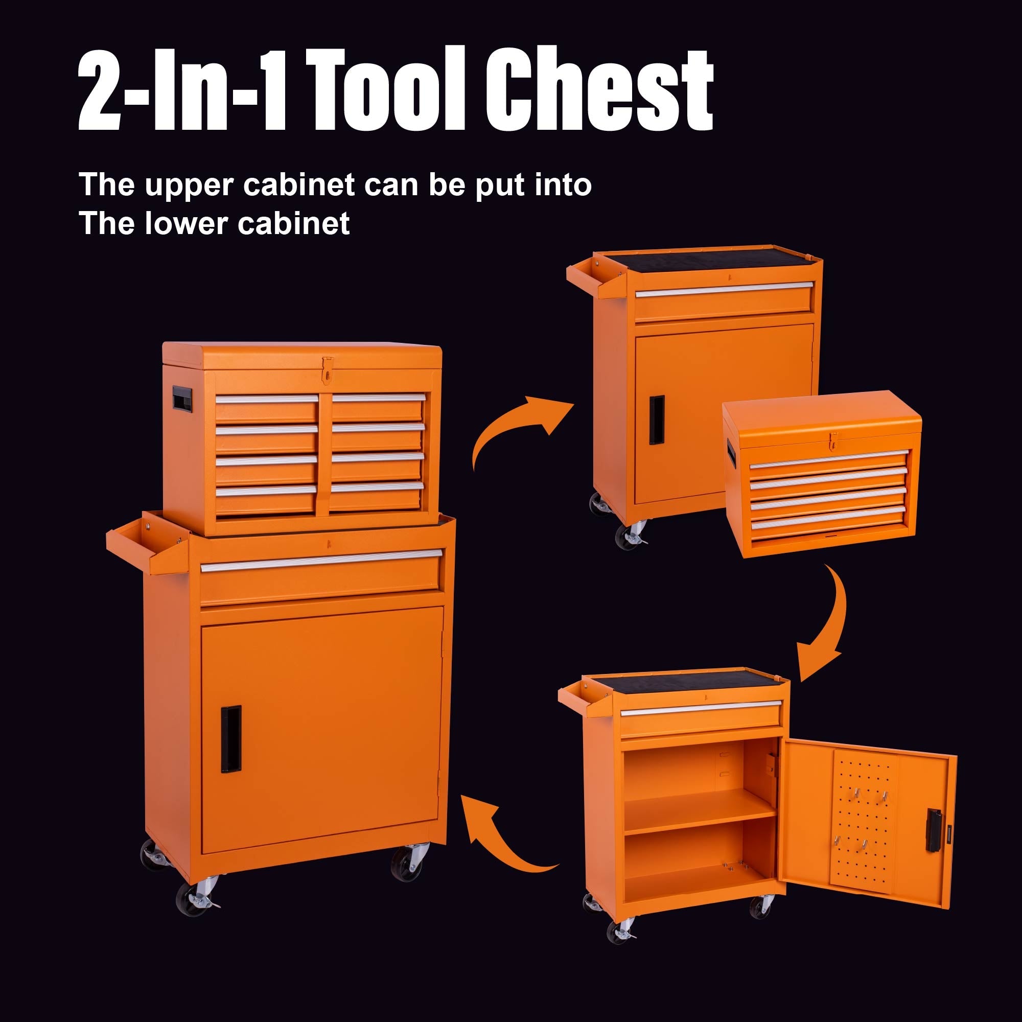 5-Drawer Rolling Tool Storage Cabinet with Detachable Top Tool Box