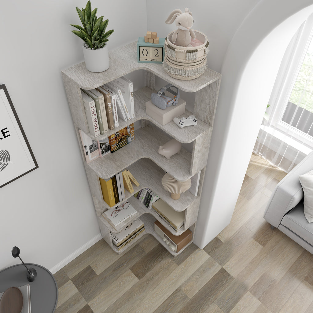 6 Tier Freestanding L-Shaped Corner Bookshelf