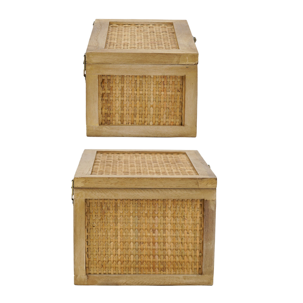Set of 2 Woven Rattan Decorative Boxes