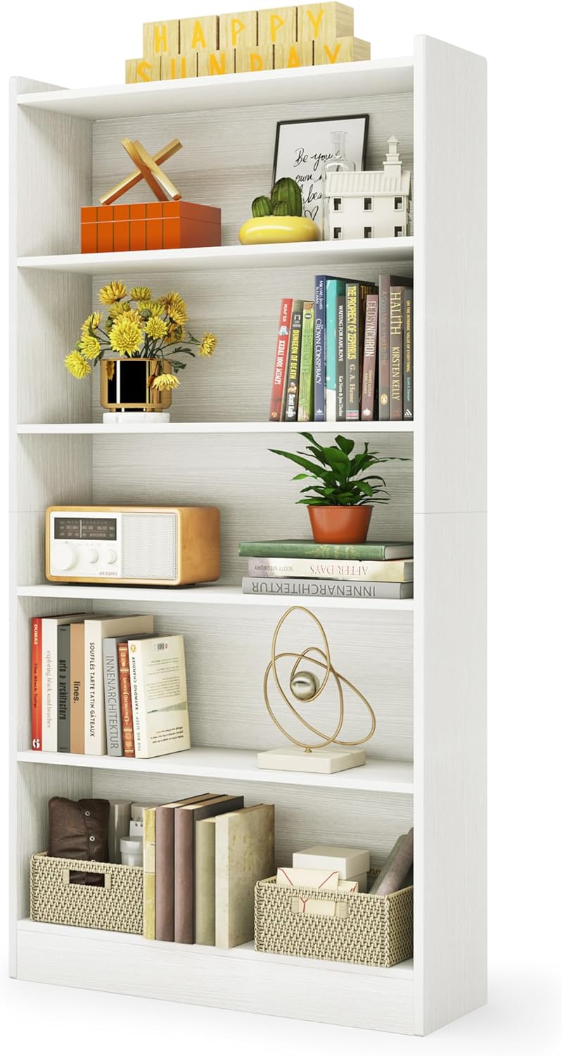 70.87" 6-Tier Modern White Library Bookshelf