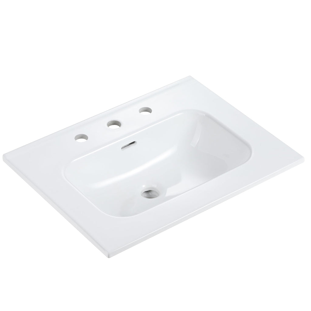 Glossy White Ceramic Integrated Bathroom Sink