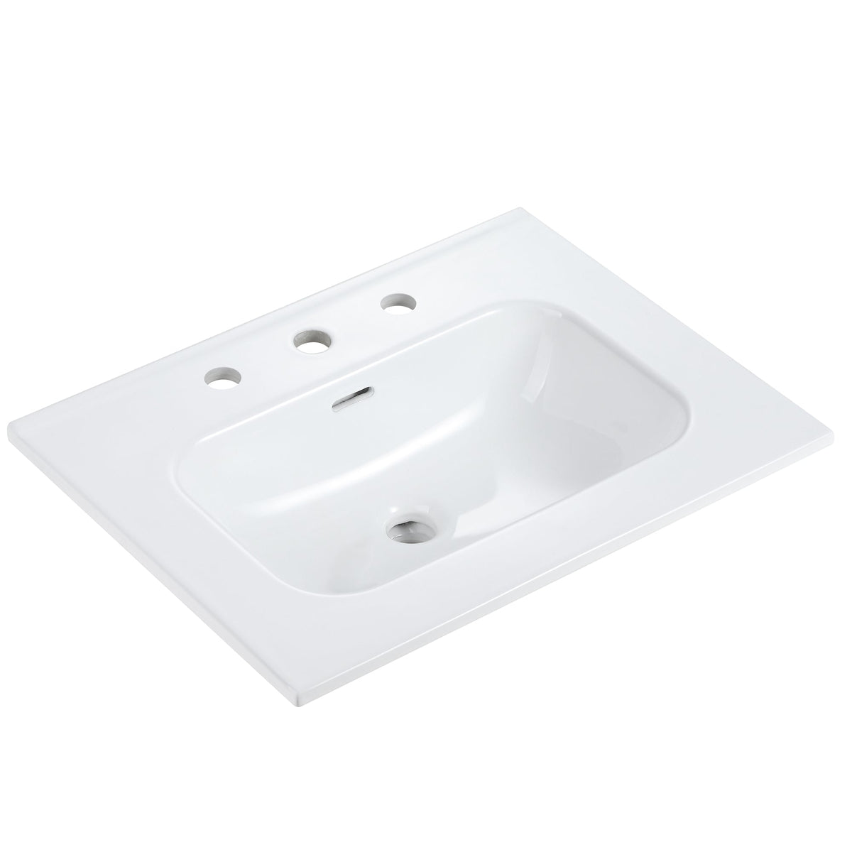 Glossy White Ceramic Integrated Bathroom Sink