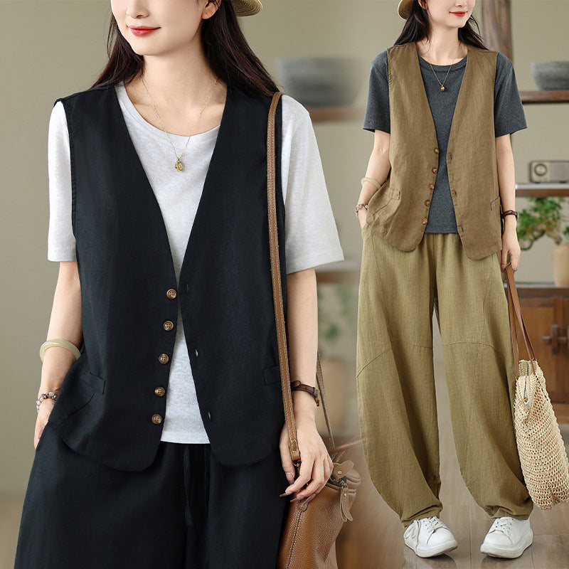 Womens Summer New Artistic Cardigan Outer Vest