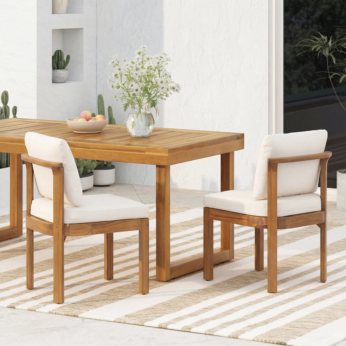 Acacia Wood Outdoor Dining Chair Set of 2