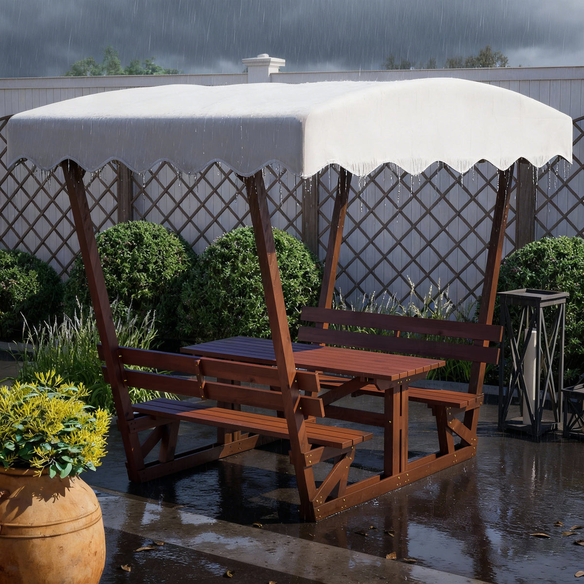 Outdoor Waterproof Solid Wood Picnic Table and Bench Set