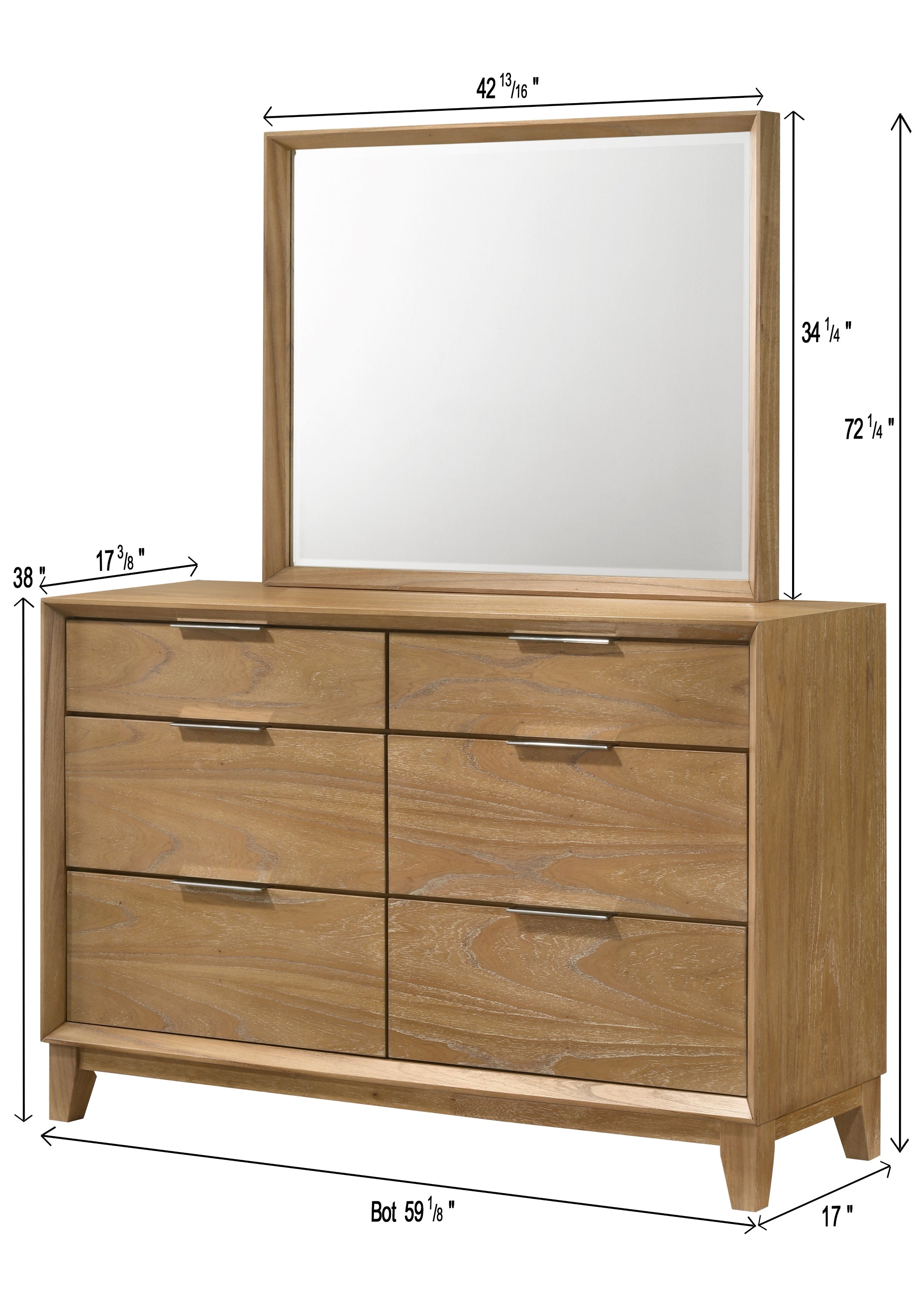 1pc Contemporary 6-Drawer Storage Dresser