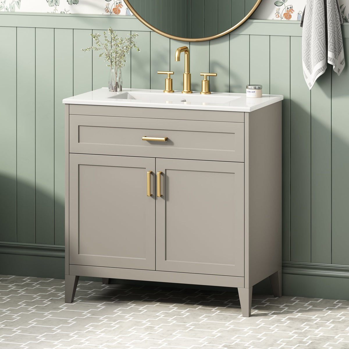 30" Bathroom Vanity with Ceramic Sink Top