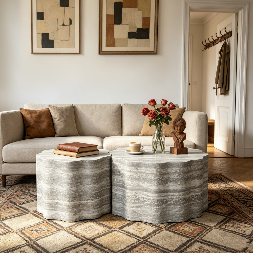 Set of 2 Round Coffee Tables for Living Room