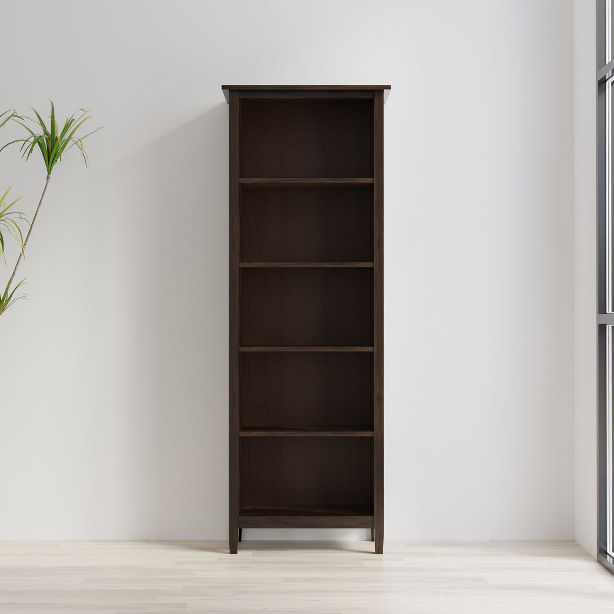 Warm Shaker 72 Inch Tall Solid Wood 5 Shelf Bookcase in Brunette