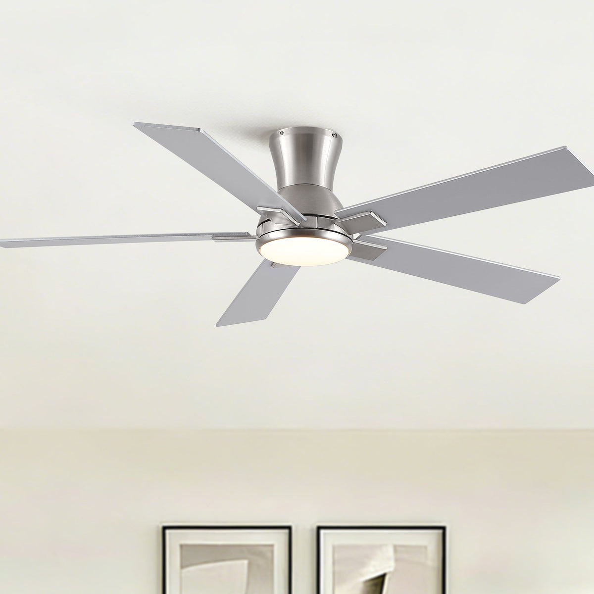 52" Modern Brushed Nickel Finish Reversible Quiet Motor Ceiling Fan