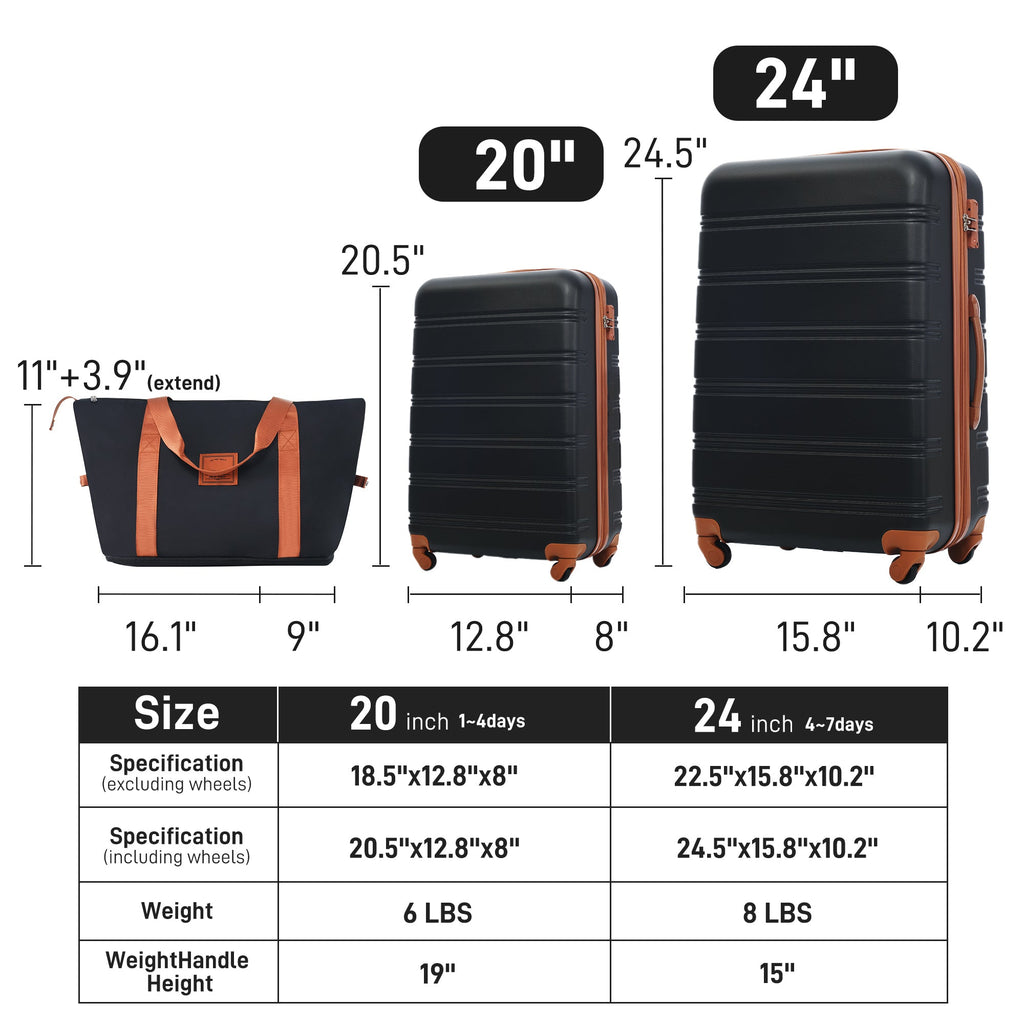 Hardshell Luggage Sets 2Pcs + Bag Spinner Suitcase