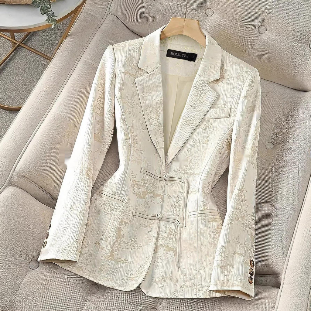 Chinese-style Solid-color Elegant Jacquard Two-button Blazer