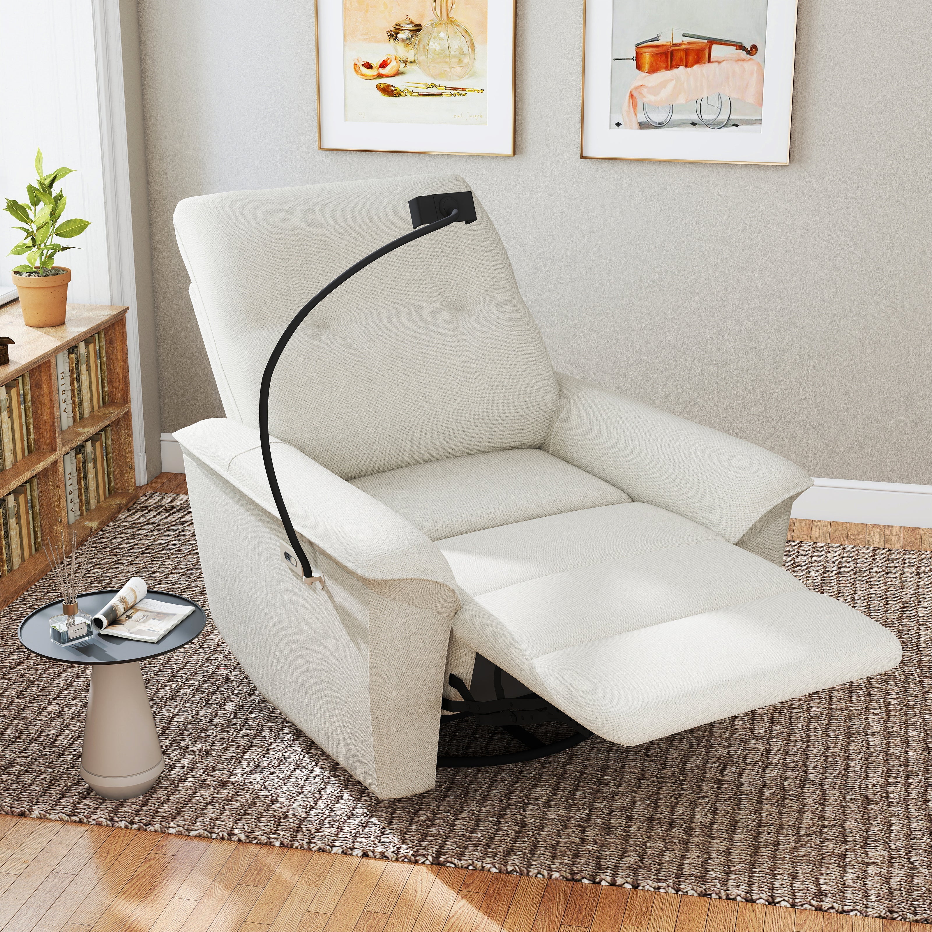 270° Power Swivel Rocker Recliner Chair w/ USB Ports - Beige-Gray