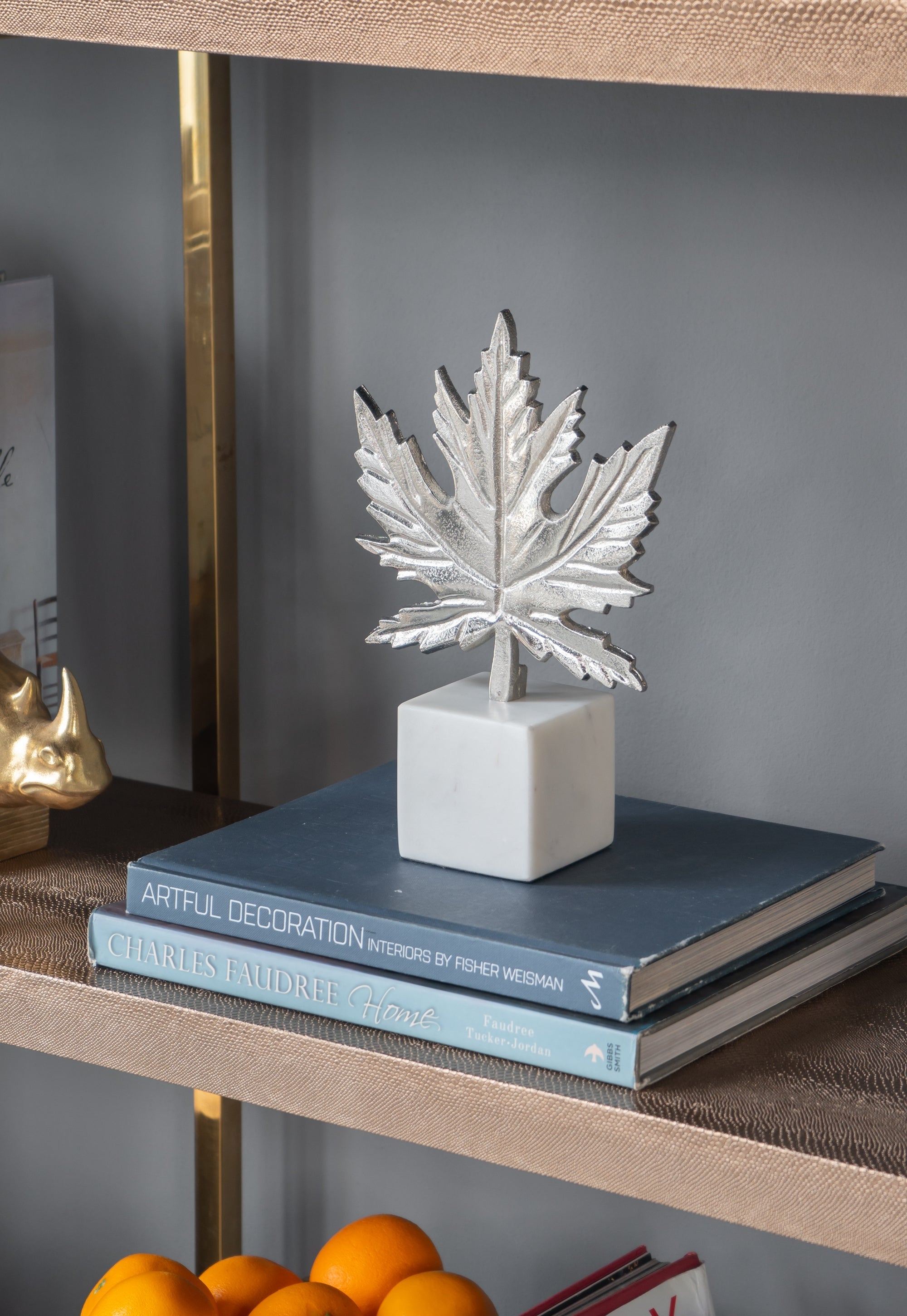 7x3x10.5" Aluminum Leaf On Marble Base