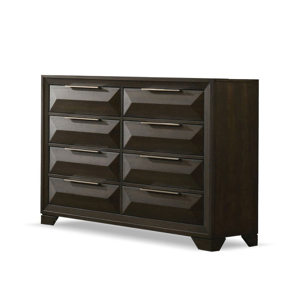 Transitional Dresser With Mirror Beveled Bracket Feet Metal Handles