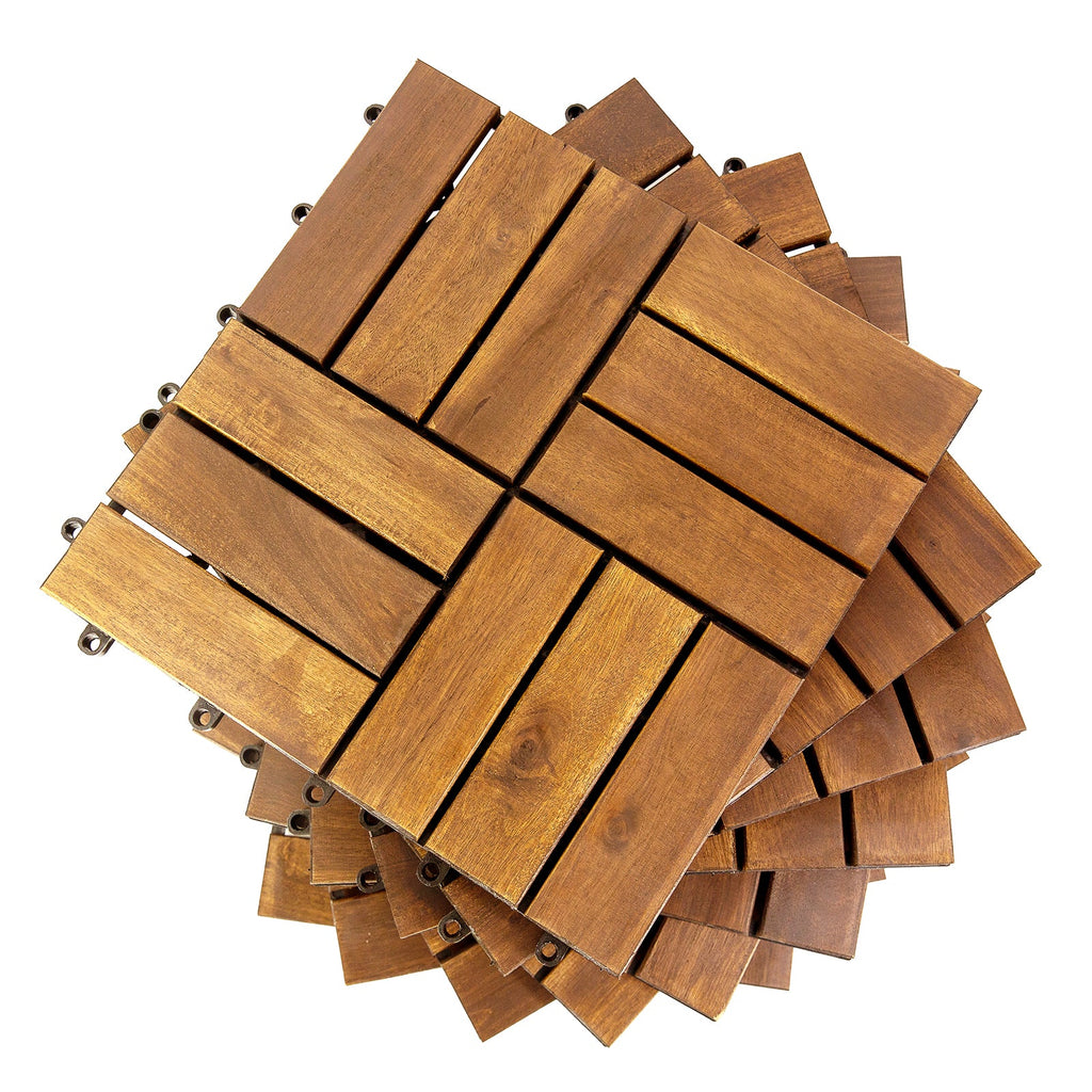 12 in. x 12 in. Acacia 12 Slats Checker Deck Tiles – 30 Pieces