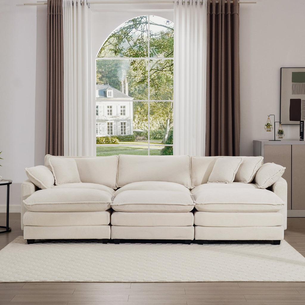 Oversized Modular Cushioned Sofa with 3 Ottomans