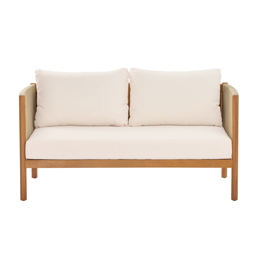 Outdoor Loveseat and Coffee Table Set with Acacia Wood Frame
