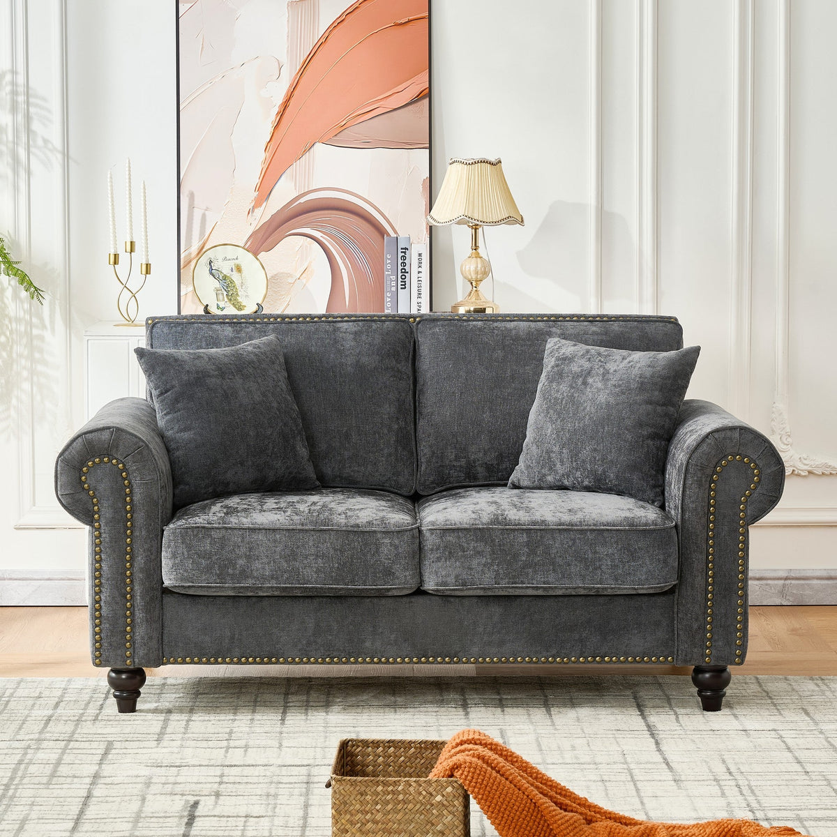 63" Modern 2-Seater Sofa with Rolled Arms