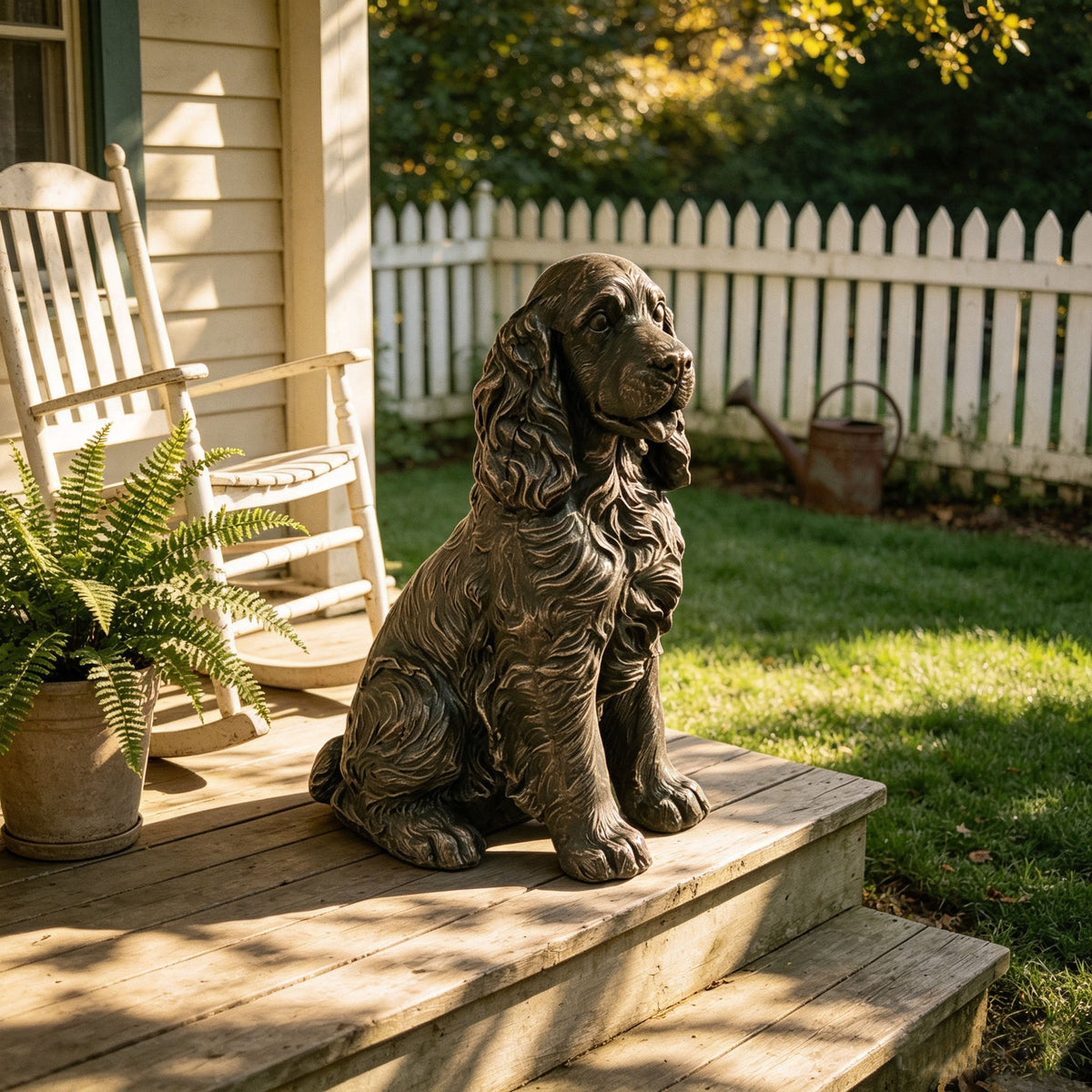 18" Bronze Finish Realistic Sitting Cocker Spaniel Dog Statue