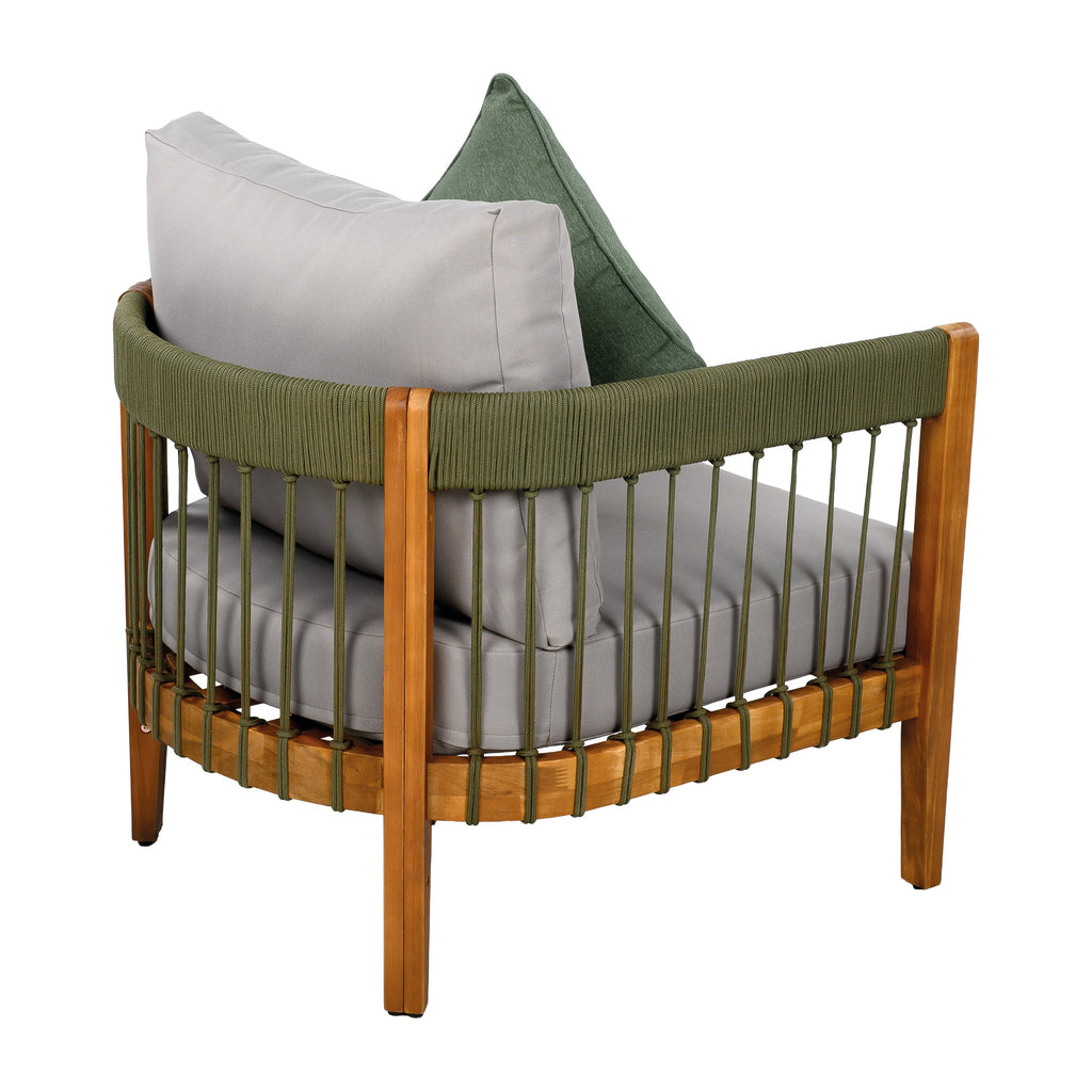 Acacia Wood Outdoor Club Chair with Handwoven Rope Accents
