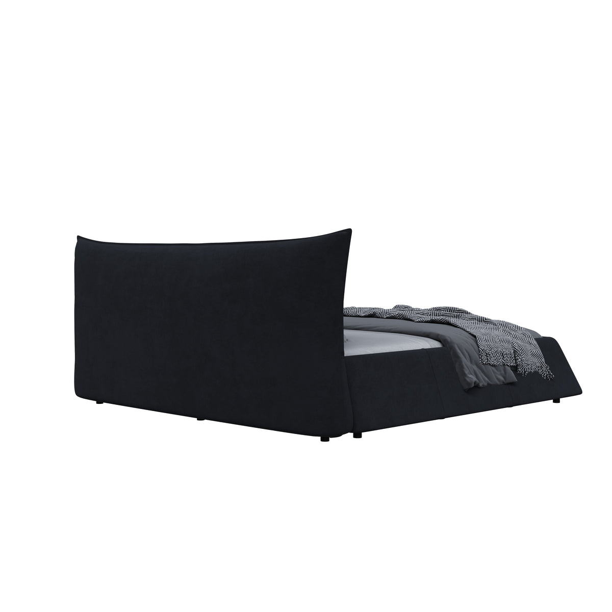 Queen Size Upholstered Platform Bed with Special Shaped Velvet Headboard