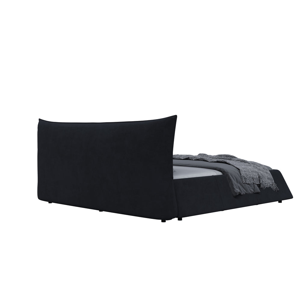 King Size Upholstered Platform Bed with Special Shaped Velvet Headboard