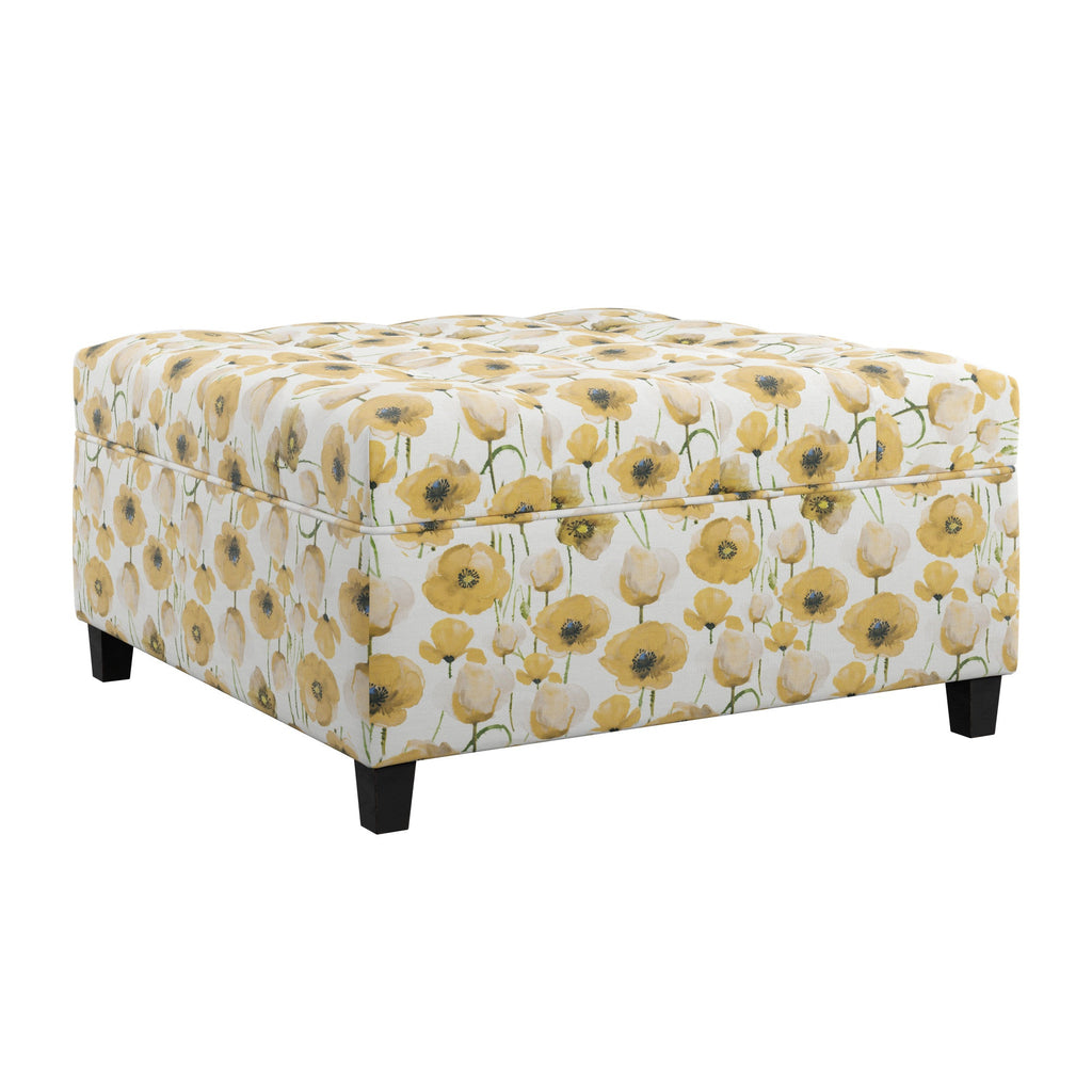 Golden Floral Storage Ottoman
