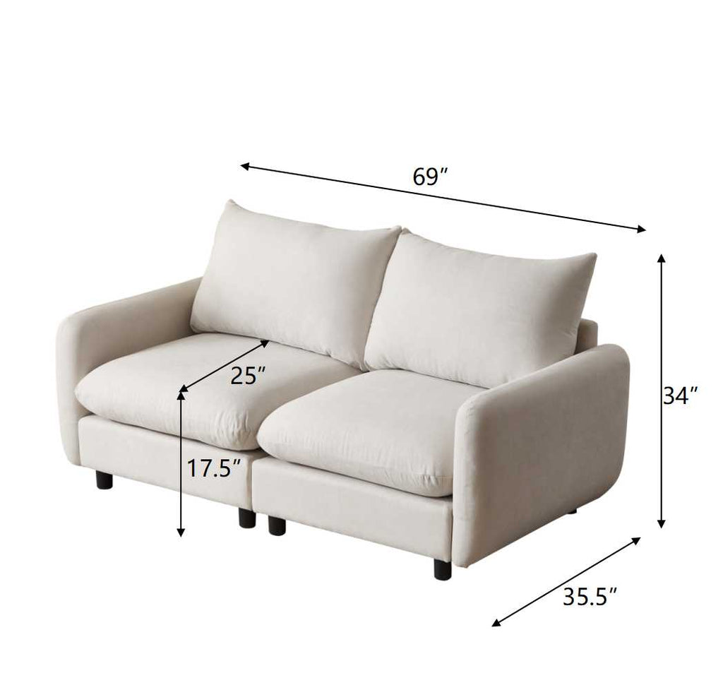 69 in. 2-Seats Modular Sectional Sofa Corner Chair