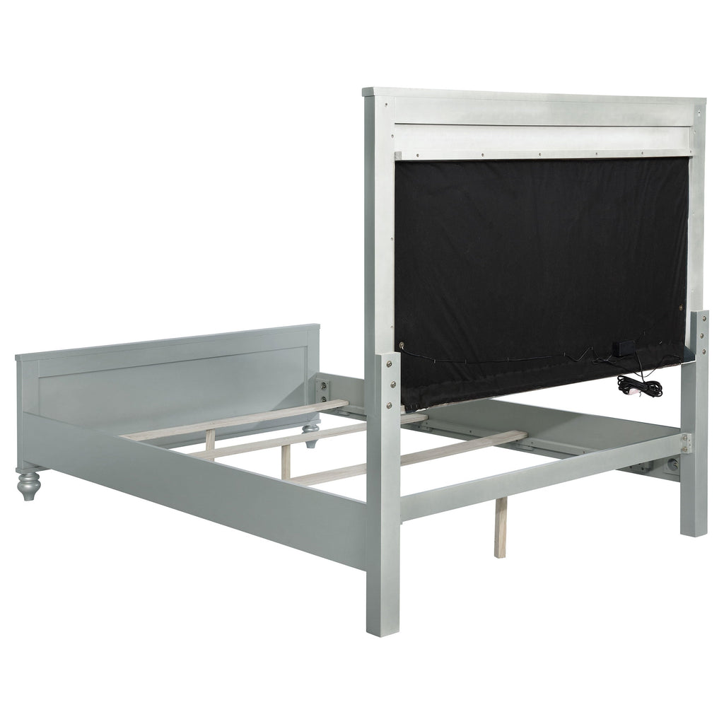 Karmen Metallic Upholstered Tufted Queen Panel Bed