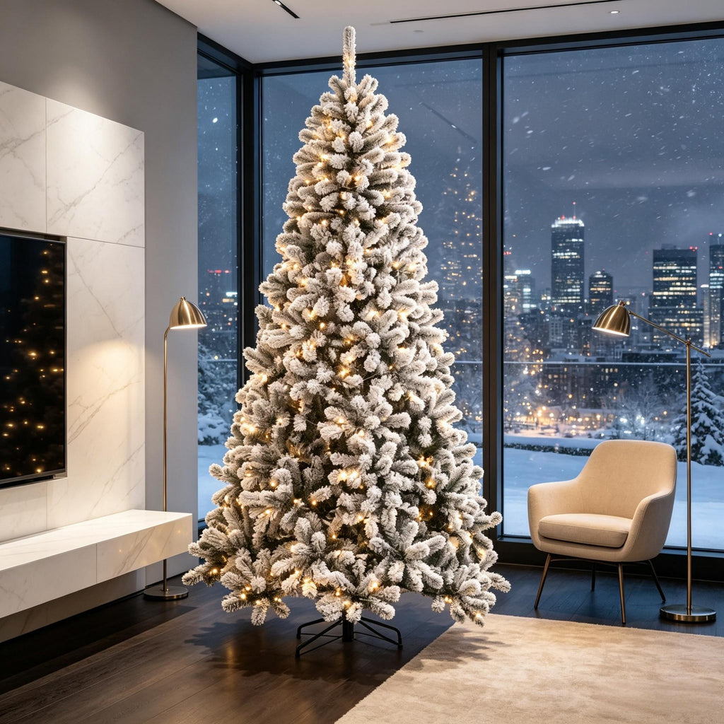 6 ft Pre-Lit Snow-Flocked Northern Pine Artificial Christmas Tree