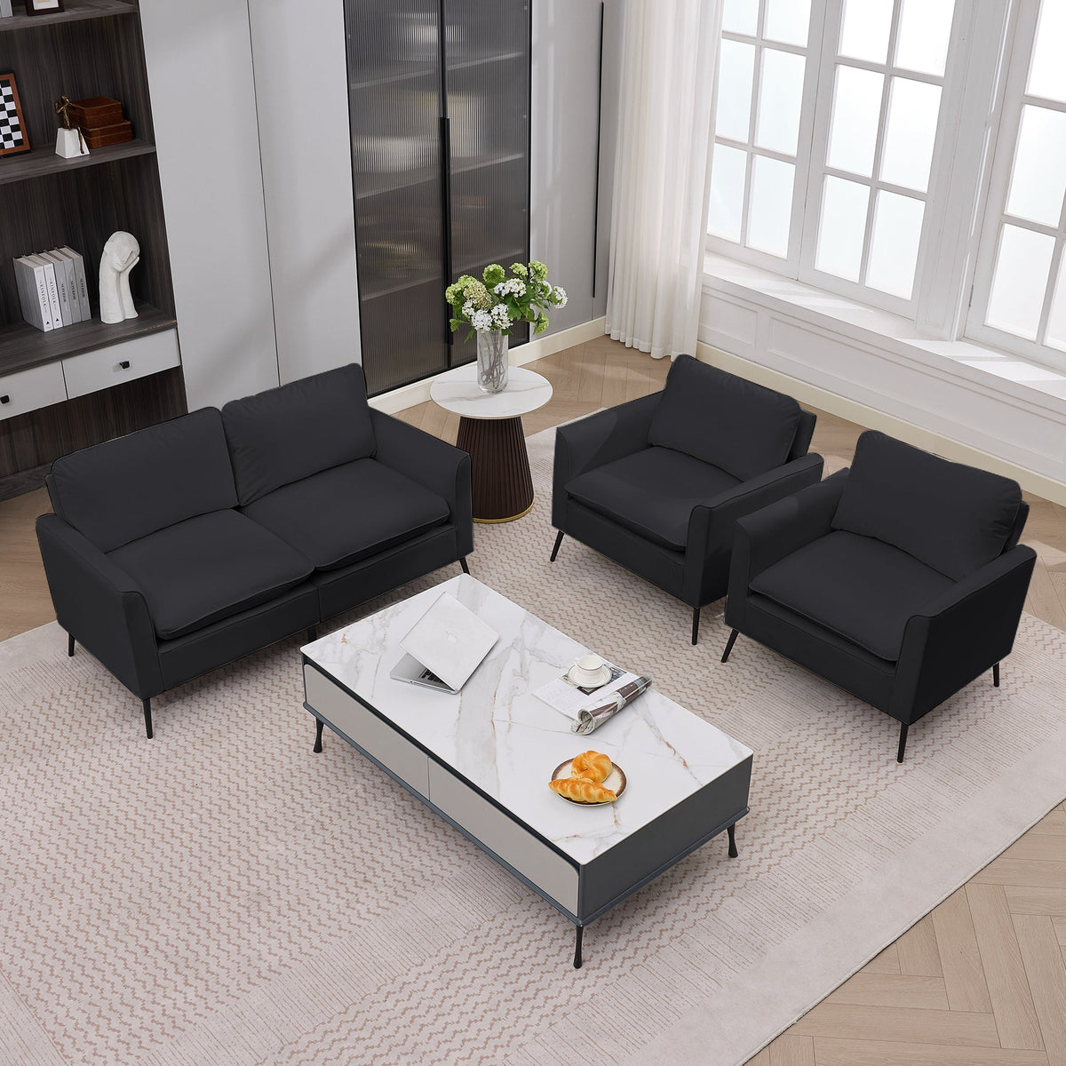 TS Cat Paw Leather Upholstered Sofa Loveseat - Black