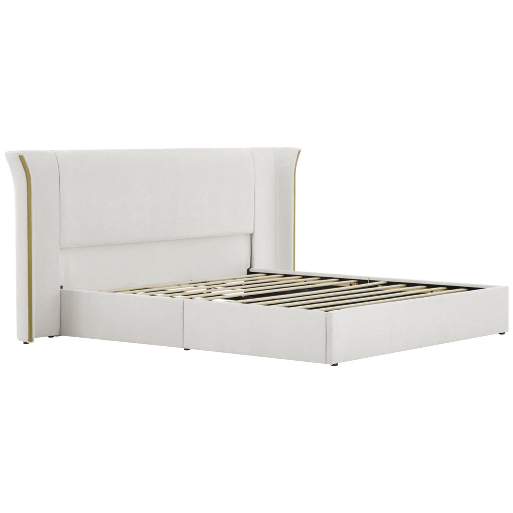 King Size Luxury Wing-Back Upholstered Bed Frame
