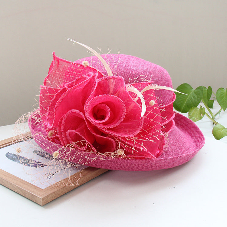 Banquet Flower Top Hat With Curled Brim Sun Hat