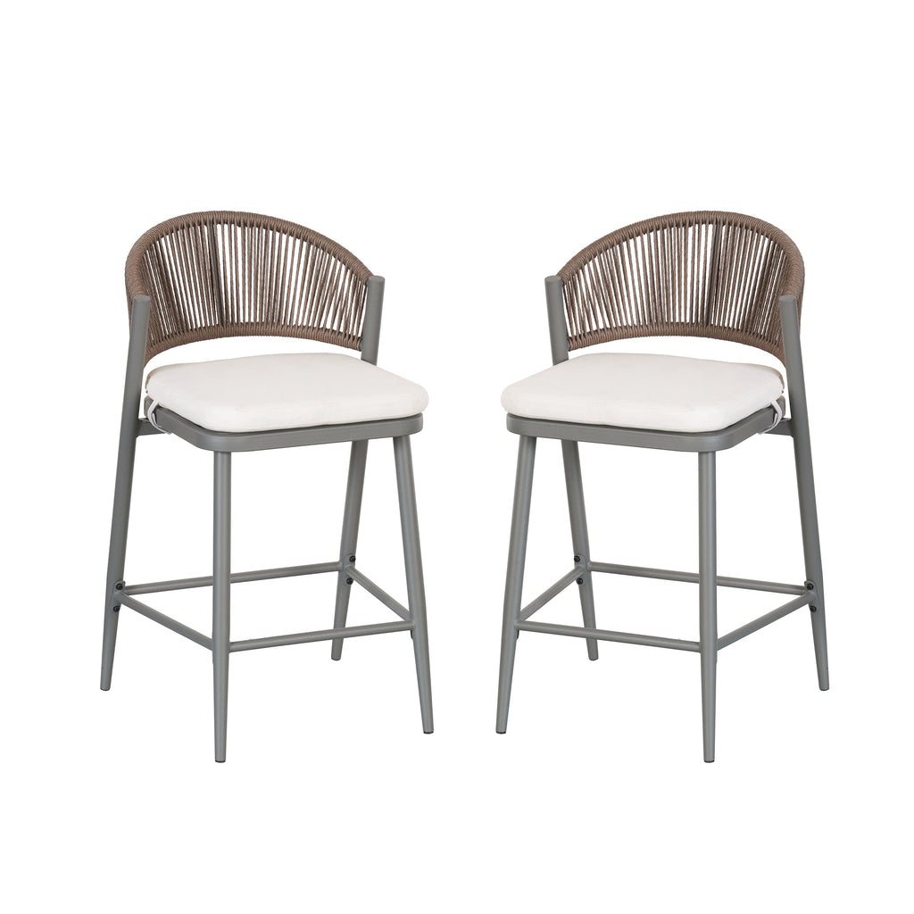 Outdoor 26" Seat Height Metal Frame Counter Stools with PE Rattan Scallop-shaped Backrest