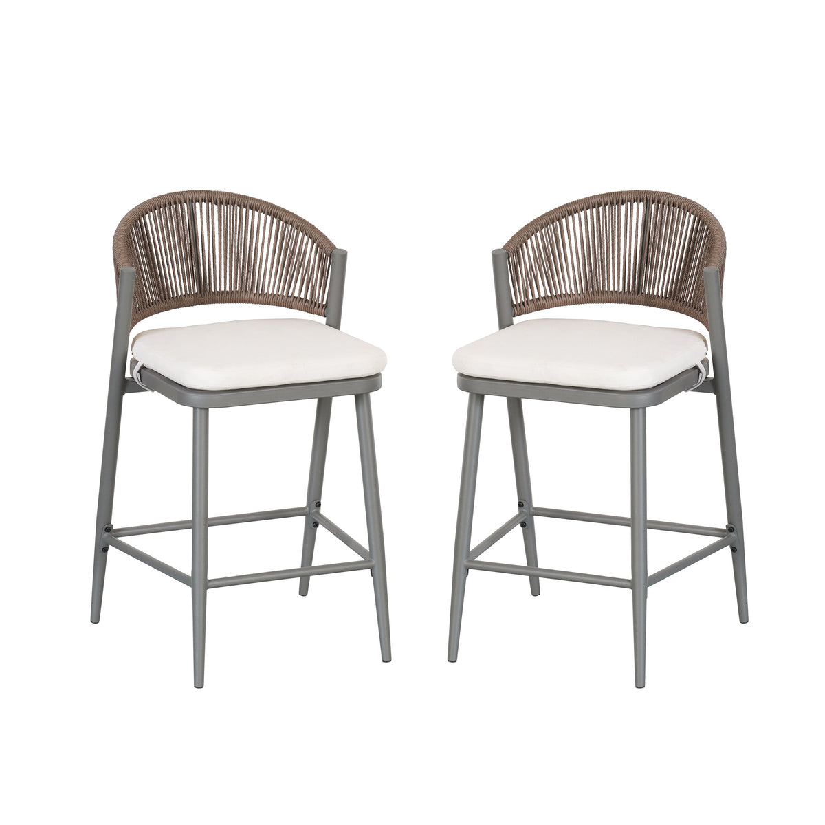 Outdoor 26" Seat Height Metal Frame Counter Stools with PE Rattan Scallop-shaped Backrest