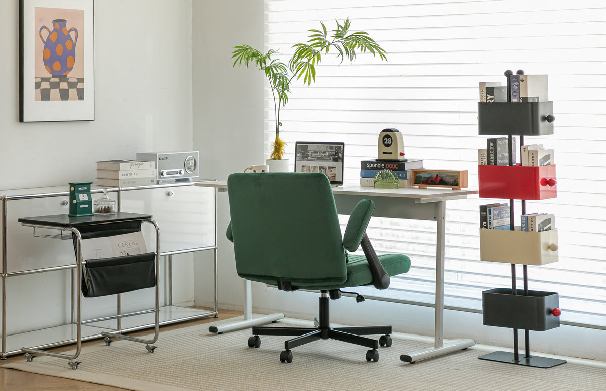 Green Velvet Criss Cross Armrest Office Chair
