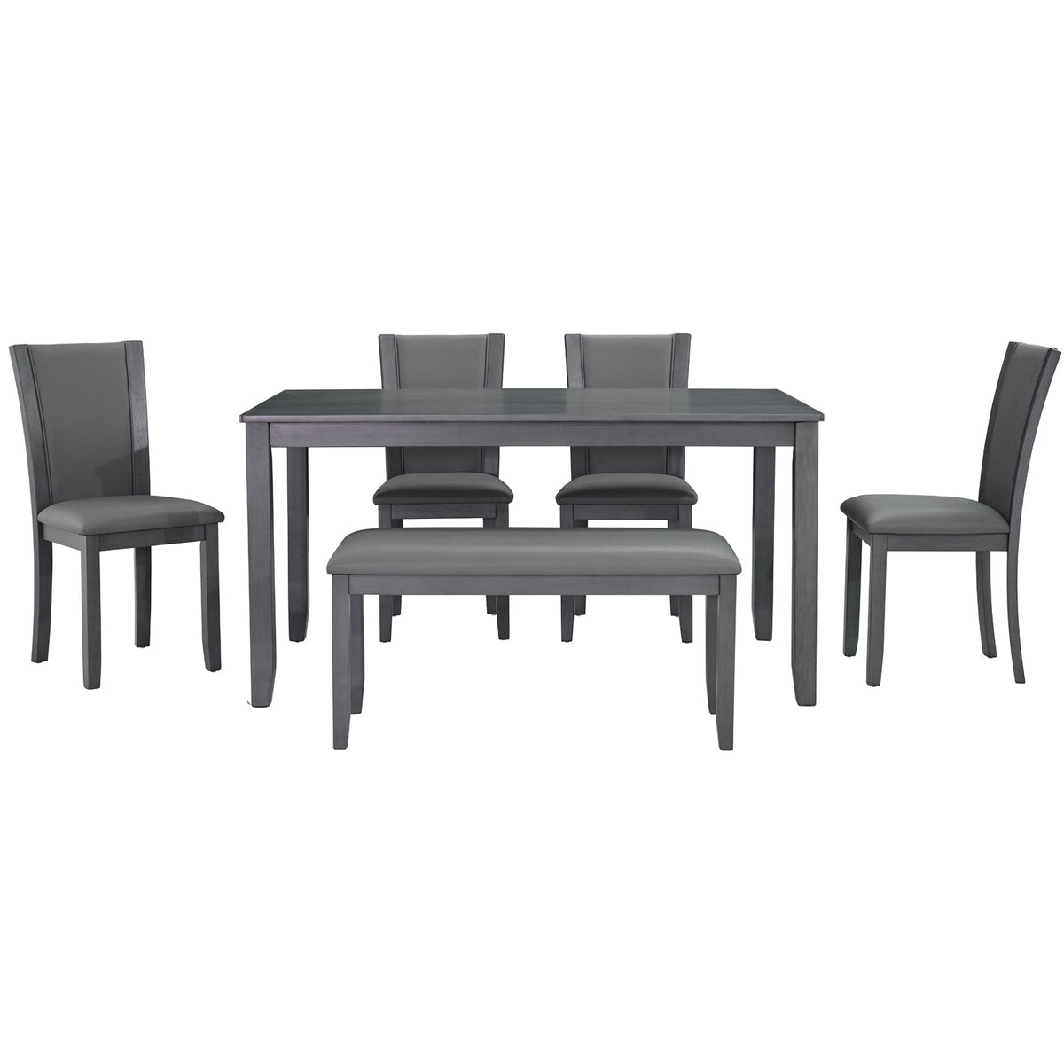 6-Piece Dining Table Set with Bench and Chairs
