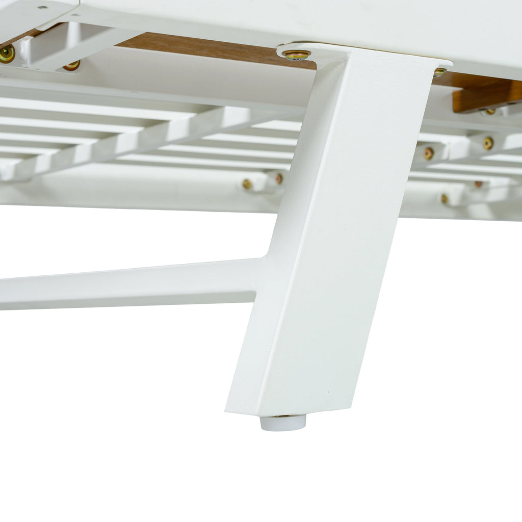 White Iron + Teak Finish Chaise Lounge Frame