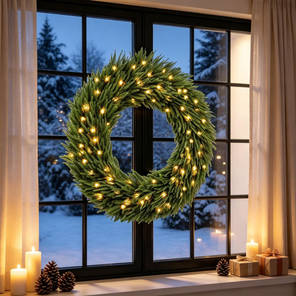 36-Inch Pre-Lit Green Christmas Wreath