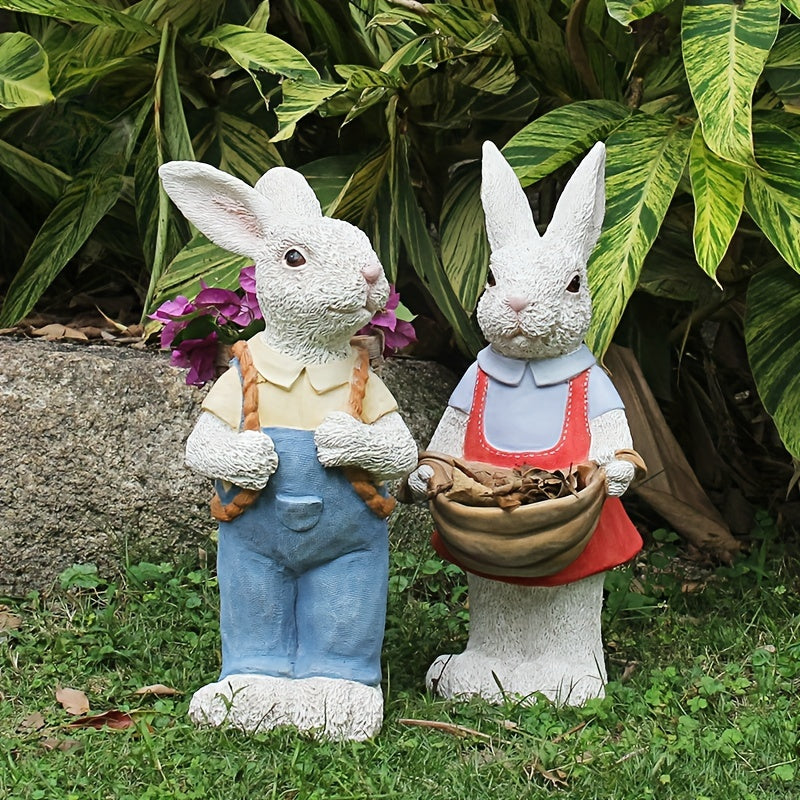 Simulated Couple Rabbit Statue Flower Pot Ornament