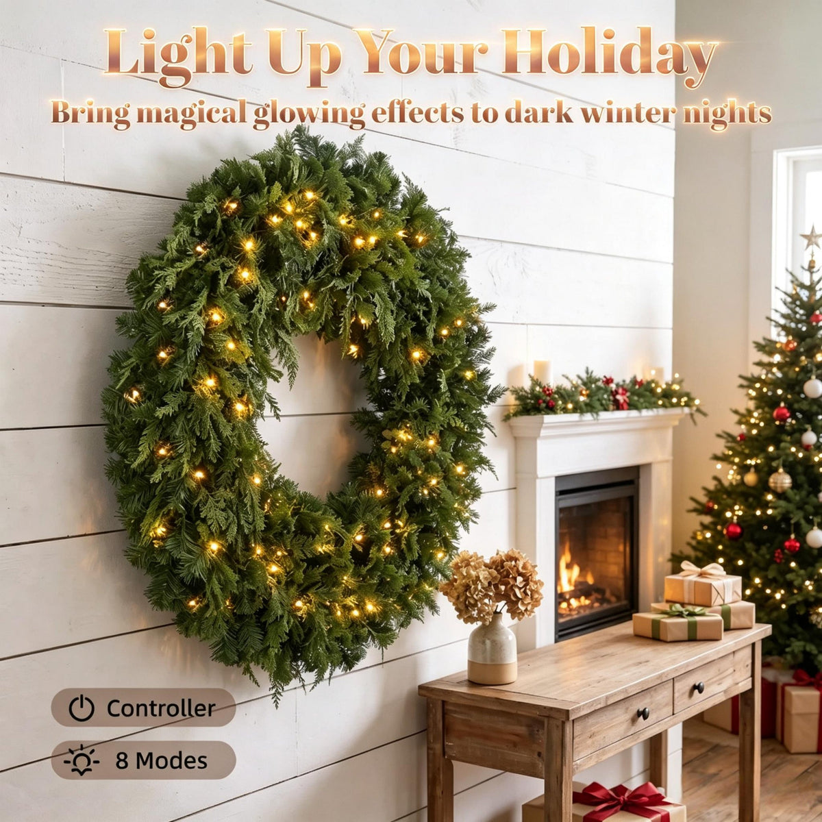 48-Inch Pre-Lit Crestwood Spruce Artificial Christmas Wreath