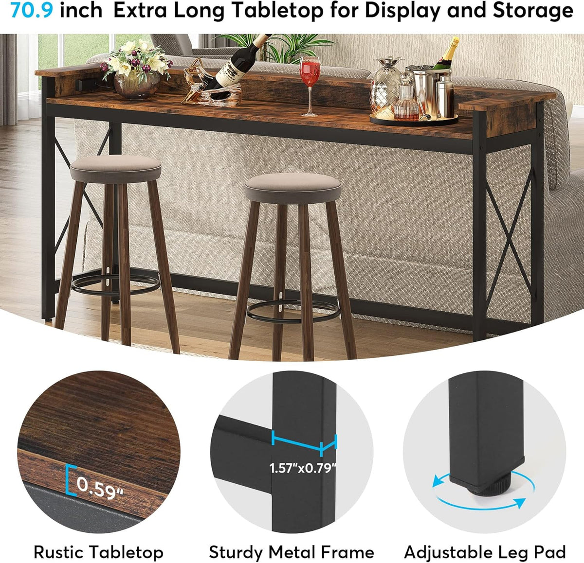 70.9" Extra Long Console Table with Power Outlets & USB Ports