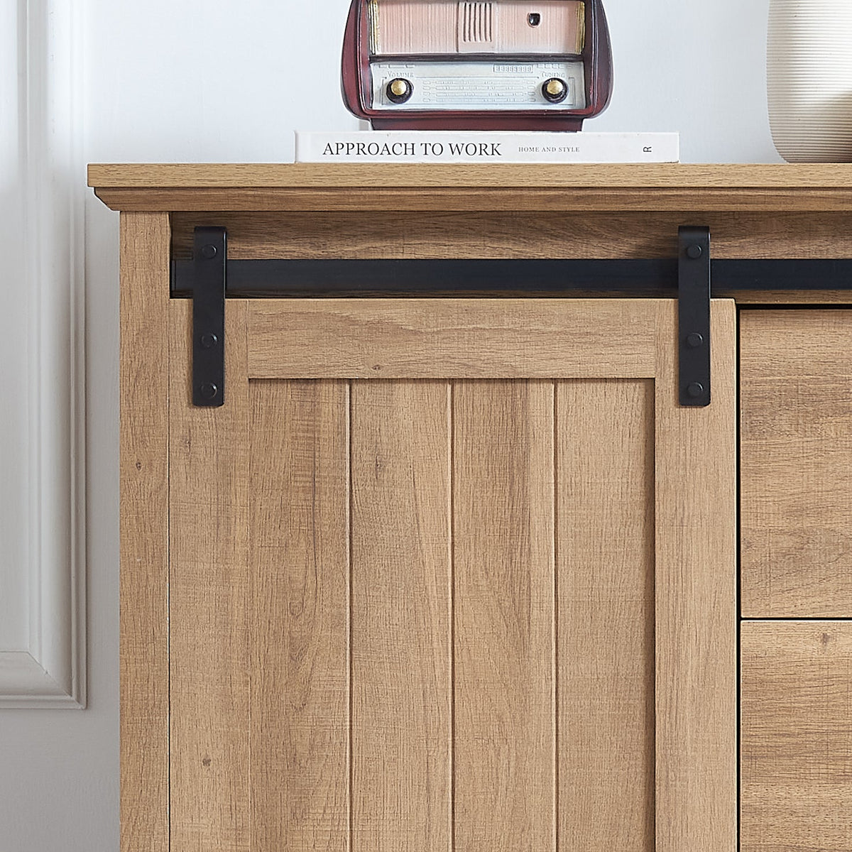 Farmhouse Modern 5 Drawer Dresser with Sliding Barn Door
