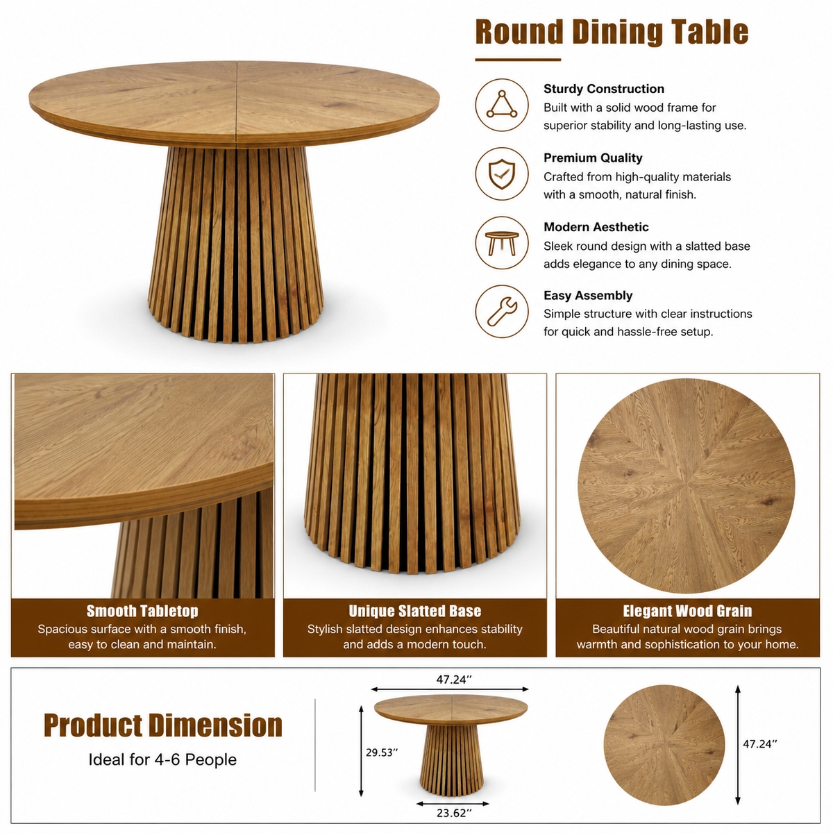 47.24" Oval Wooden Dining Table