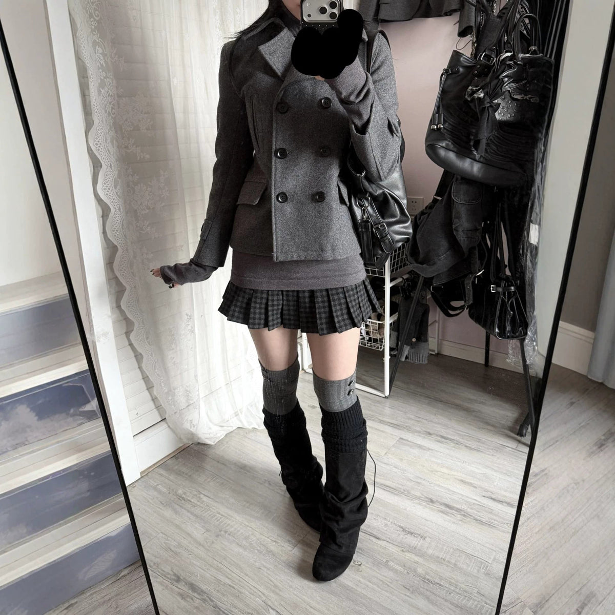 Womens Short Wool Coat Notched Lapel Double-breasted Jacket